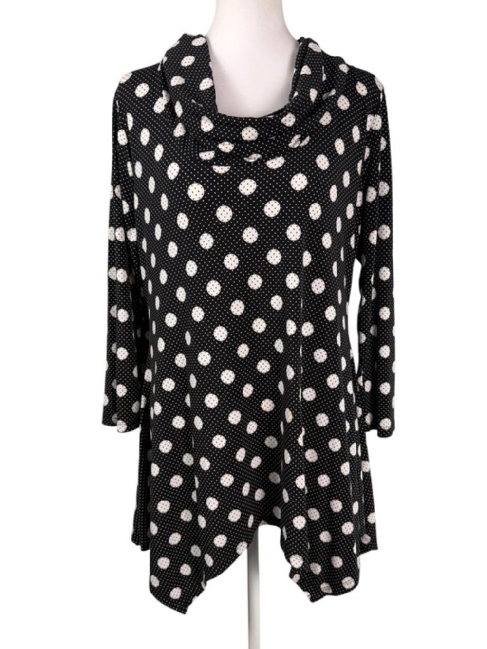 Chaus New York L Polka Dot Cowl Neck Handkerchief Tunic Top Lagenlook - Picture 2 of 9